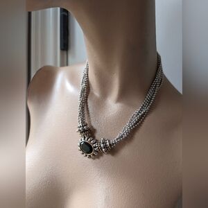 Vintage Rau Klikit Black Stone, Gold + Silver Tone Multi strand Necklace/Choker